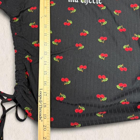 Y2K Rue21 Cherry Print “Ma Chérie” Ruched Long Sleeve Top Size M Grunge Punk‎ - Picture 8 of 8